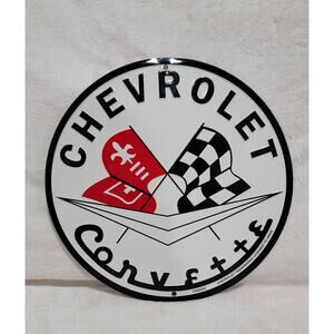Chevrolet Corvette 12" Round Embossed Metal Sign